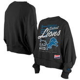 Detroit Lions New Era Women's Oversized Throwback Mineral Wash Crew Neck Sweatshirt - Black - NFL