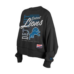 Detroit Lions New Era Women's Oversized Throwback Mineral Wash Crew Neck Sweatshirt - Black - NFL