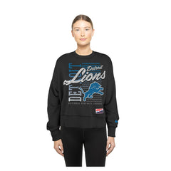 Detroit Lions New Era Women's Oversized Throwback Mineral Wash Crew Neck Sweatshirt - Black - NFL