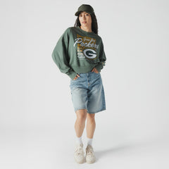Green Bay Packers New Era Women's Oversized Throwback Mineral Wash Crew Neck Sweatshirt - Green - NFL