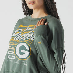 Green Bay Packers New Era Women's Oversized Throwback Mineral Wash Crew Neck Sweatshirt - Green - NFL