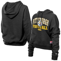 Pittsburgh Steelers New Era Women's Throwback Boxy Hoodie Sweatshirt - Black - NFL