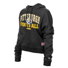 Pittsburgh Steelers New Era Women's Throwback Boxy Hoodie Sweatshirt - Black - NFL