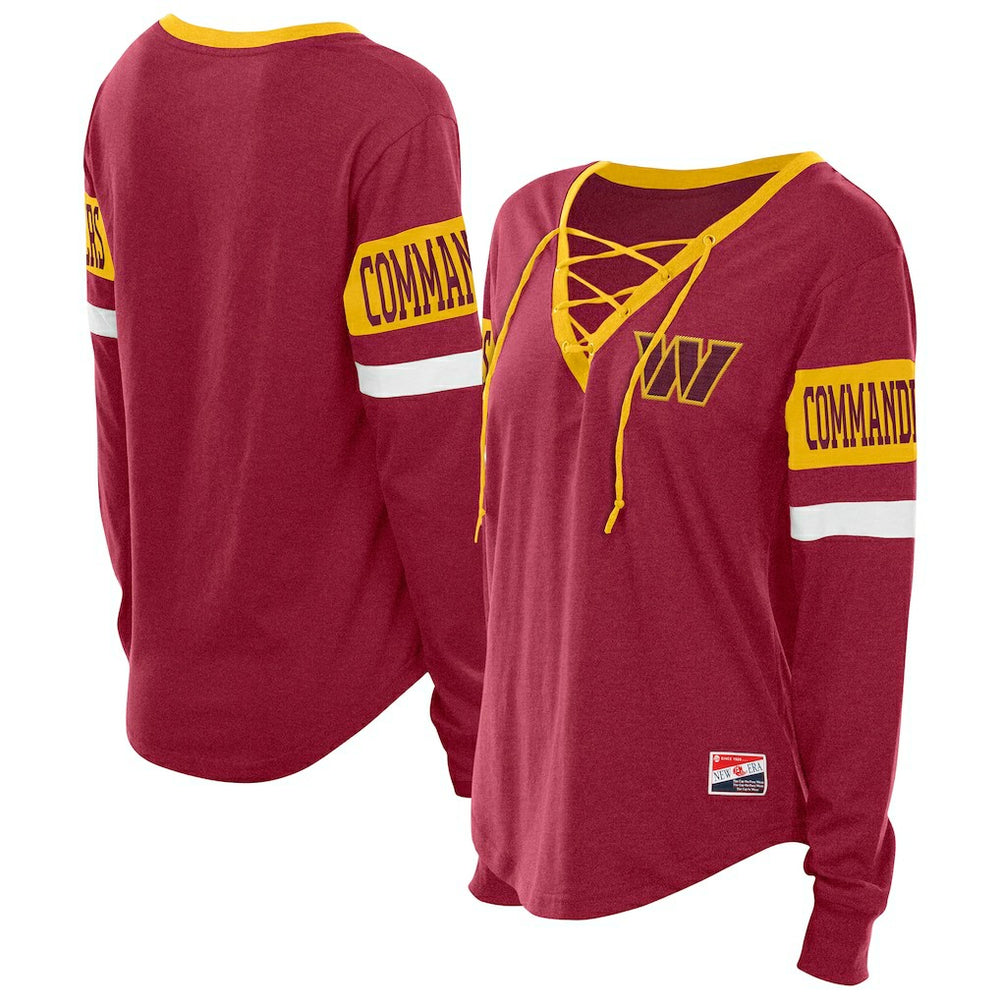 Washington Commanders New Era Women's Throwback Lace-Up Long-Sleeve T-Shirt - Burgundy - NFL