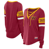 Washington Commanders New Era Women's Throwback Lace-Up Long-Sleeve T-Shirt - Burgundy - NFL