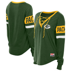 Green Bay Packers New Era Women's Throwback Lace-Up Long-Sleeve T-Shirt - Green - NFL