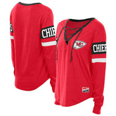 Kansas City Chiefs New Era Women's Throwback Lace-Up Long-Sleeve T-Shirt - Red - NFL
