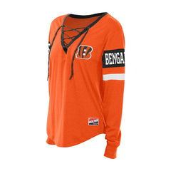 Cincinnati Bengals New Era Women's Throwback Lace-Up Long-Sleeve T-Shirt - Orange - NFL