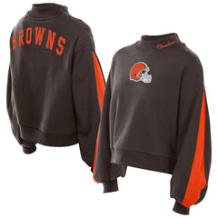 Cleveland Browns New Era Women's Sport Night Mock Neck Balloon Sleeve Pullover Sweatshirt - Brown - NFL