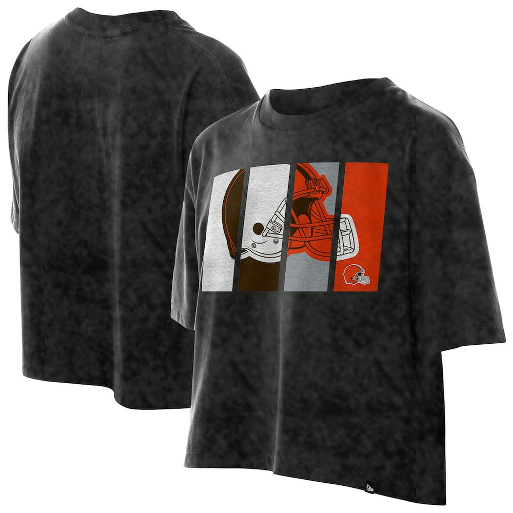 Cleveland Browns New Era Women's Boxy Cropped Sport Night Mineral Wash T-Shirt - Black - NFL
