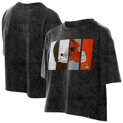 Cleveland Browns New Era Women's Boxy Cropped Sport Night Mineral Wash T-Shirt - Black - NFL