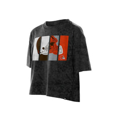 Cleveland Browns New Era Women's Boxy Cropped Sport Night Mineral Wash T-Shirt - Black - NFL
