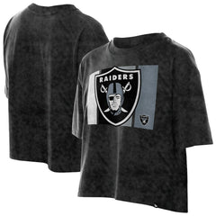 Las Vegas Raiders New Era Women's Boxy Cropped Sport Night Mineral Wash T-Shirt - Black - NFL