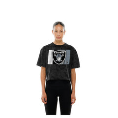 Las Vegas Raiders New Era Women's Boxy Cropped Sport Night Mineral Wash T-Shirt - Black - NFL
