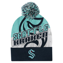 Seattle Kraken Outerstuff Youth New Edge Cuffed Knit Hat with Pom - Navy | NHL online