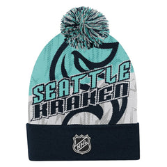 Seattle Kraken Outerstuff Youth New Edge Cuffed Knit Hat with Pom - Navy | NHL online