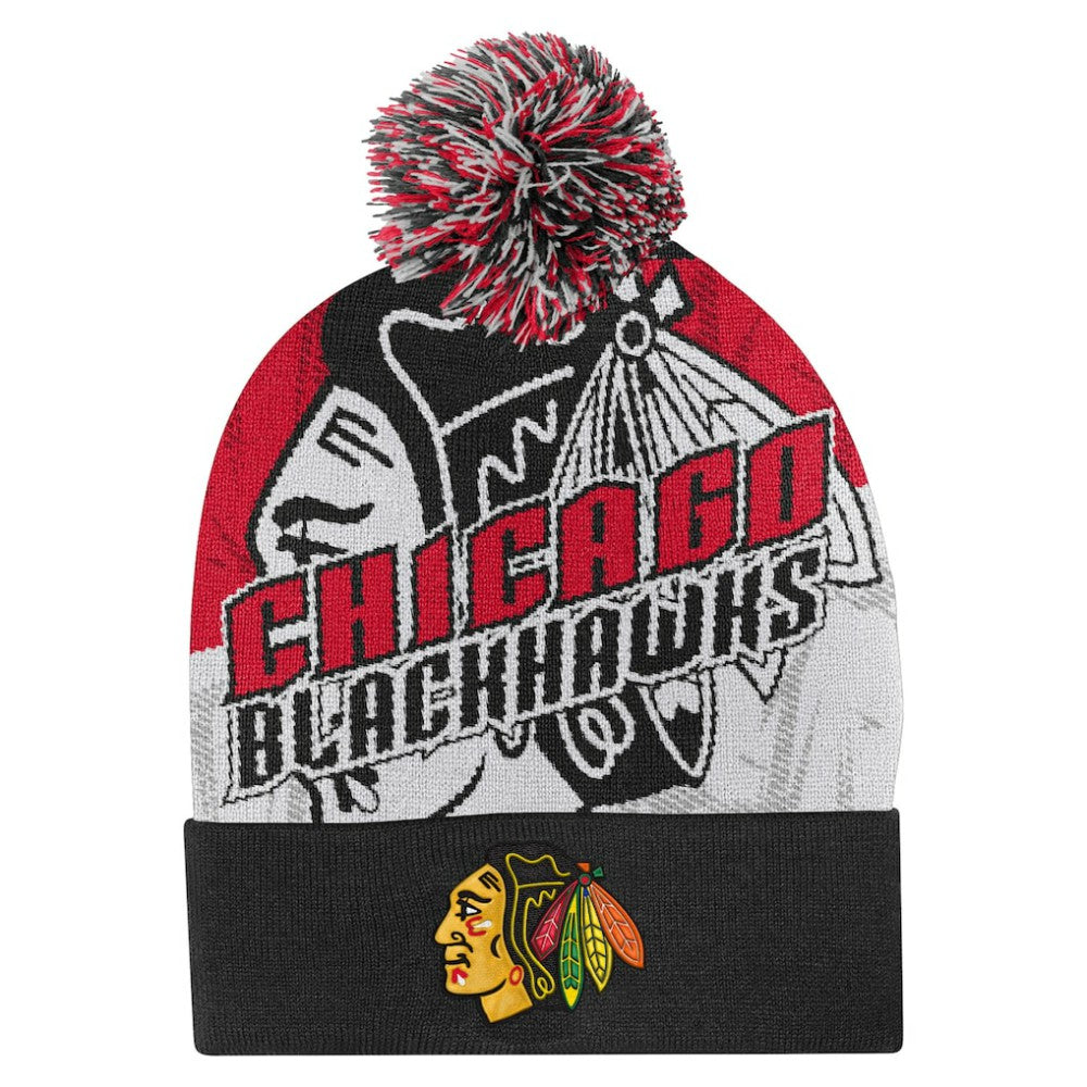 Chicago Blackhawks Outerstuff Youth New Edge Cuffed Knit Hat with Pom - Red | NHL discount