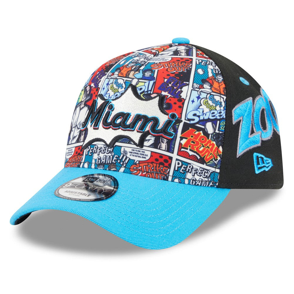 Miami Marlins New Era Youth 2025 MLB Diamond Hero Edition A-Frame 9FORTY Adjustable Hat Discount