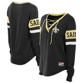 New Orleans Saints New Era Women's Plus Size Throwback Lace-Up Long Sleeve T-Shirt - Black - NFL