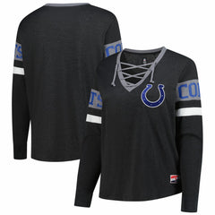 Indianapolis Colts New Era Women's Plus Size Throwback Lace-Up Long Sleeve T-Shirt - Black - NFL