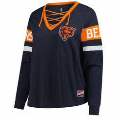 Chicago Bears New Era Women's Plus Size Throwback Lace-Up Long Sleeve T-Shirt - Navy - NFL