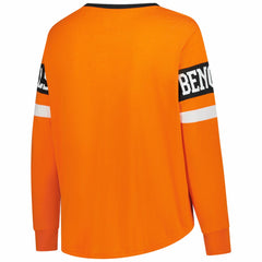 Cincinnati Bengals New Era Women's Plus Size Throwback Lace-Up Long Sleeve T-Shirt - Orange - NFL