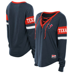 Houston Texans New Era Women's Plus Size Throwback Lace-Up Long Sleeve T-Shirt - Navy - NFL