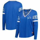 Detroit Lions New Era Women's Plus Size Throwback Lace-Up Long Sleeve T-Shirt - Blue - NFL