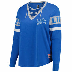 Detroit Lions New Era Women's Plus Size Throwback Lace-Up Long Sleeve T-Shirt - Blue - NFL