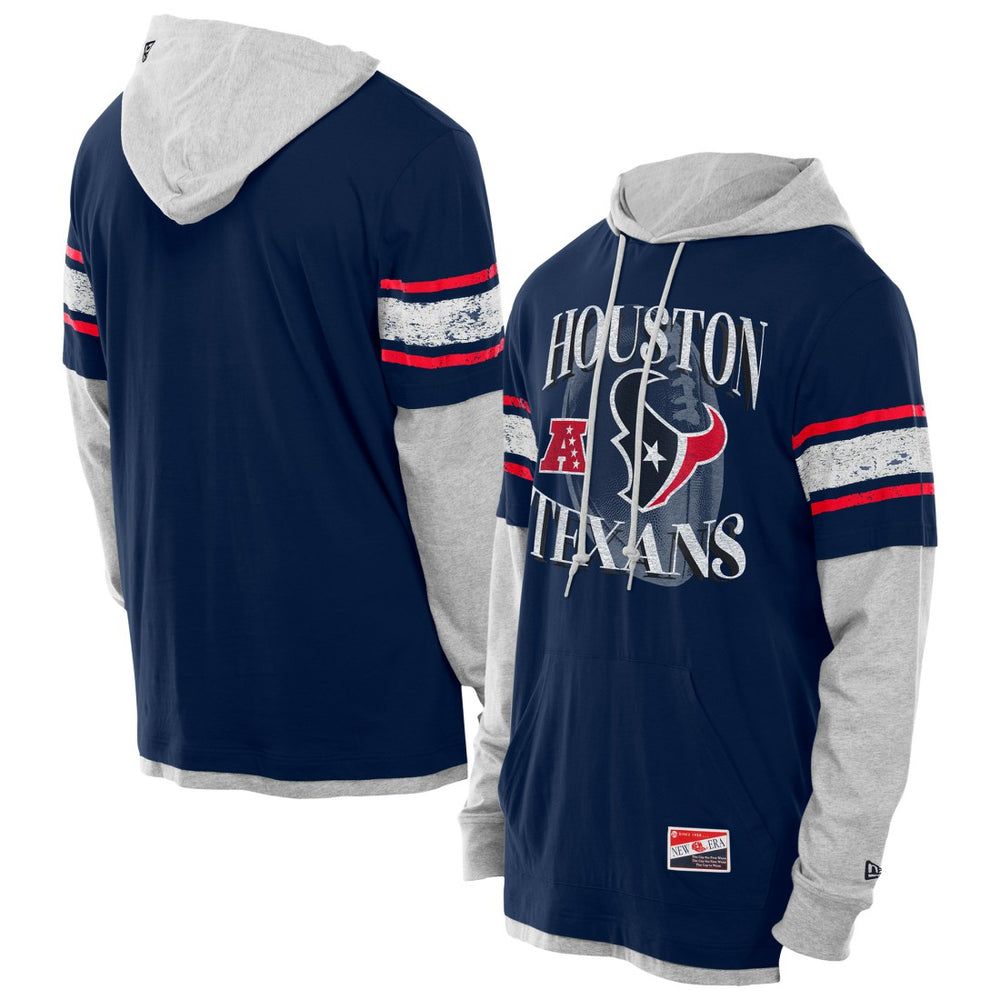 Houston Texans New Era Twofer Layered Long Sleeve Hoodie T-Shirt - Navy - NFL
