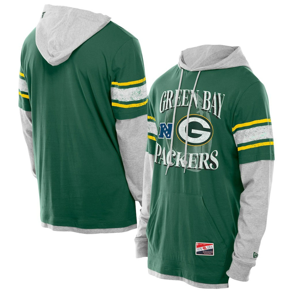 Green Bay Packers New Era Twofer Layered Long Sleeve Hoodie T-Shirt - Green - NFL
