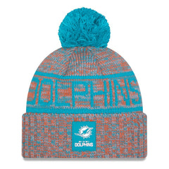 Miami Dolphins New Era 2025 Sideline Cold Weather Cuffed Knit Hat with Pom - Orange - NFL