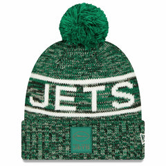 New York Jets New Era 2025 Sideline Cold Weather Cuffed Knit Hat with Pom - Green - NFL