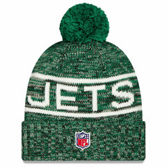 New York Jets New Era 2025 Sideline Cold Weather Cuffed Knit Hat with Pom - Green - NFL