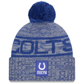 Indianapolis Colts New Era 2025 Sideline Cold Weather Cuffed Knit Hat with Pom - Royal - NFL