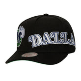Mitchell & Ness Dallas Mavericks Busted Logo Wordmark Wrap Around Pro Pinch Adjustable Hat Black