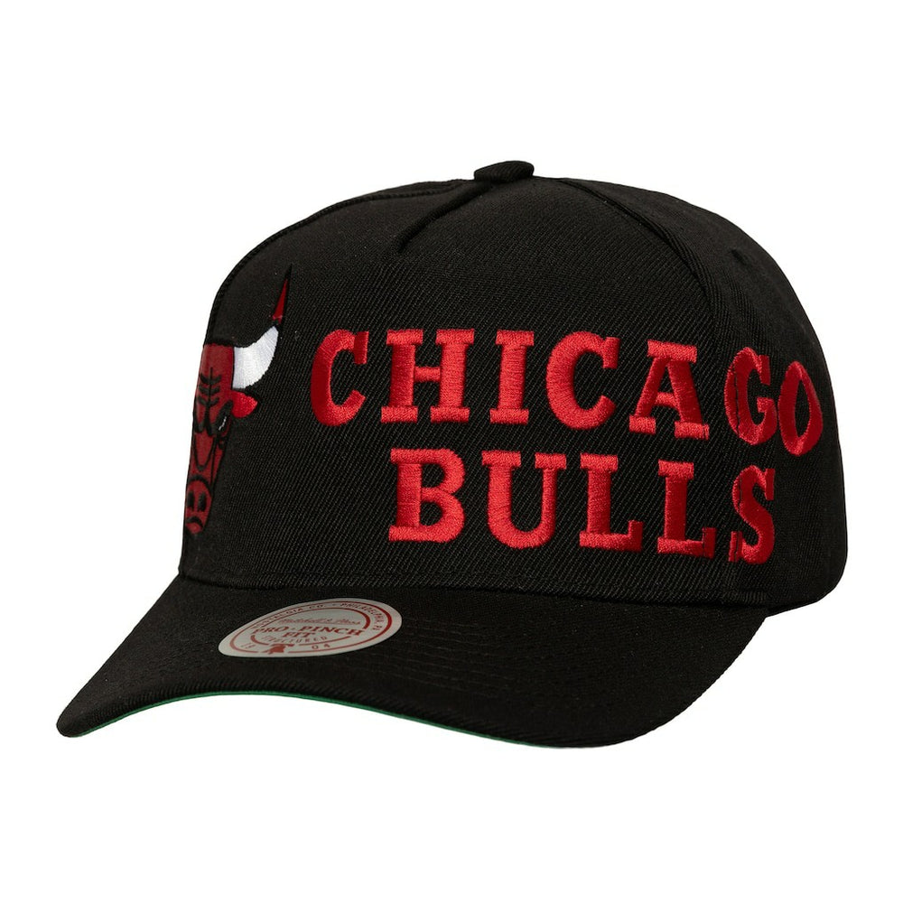 Mitchell & Ness Chicago Bulls Busted Logo Wordmark Wrap-Around Pro Pinch Adjustable Hat Black