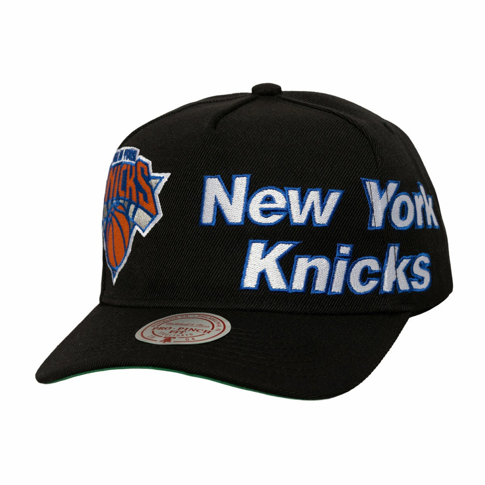 Mitchell & Ness New York Knicks Busted Logo Wordmark Wrap-Around Pro Pinch Adjustable Hat Black