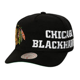Chicago Blackhawks Mitchell & Ness Busted Logo Wordmark Wrap Around Pro Pinch Adjustable Hat - Black | NHL discount