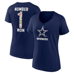 Dallas Cowboys Women's Floral Number 1 Mom V-Neck T-Shirt - Navy - NFL