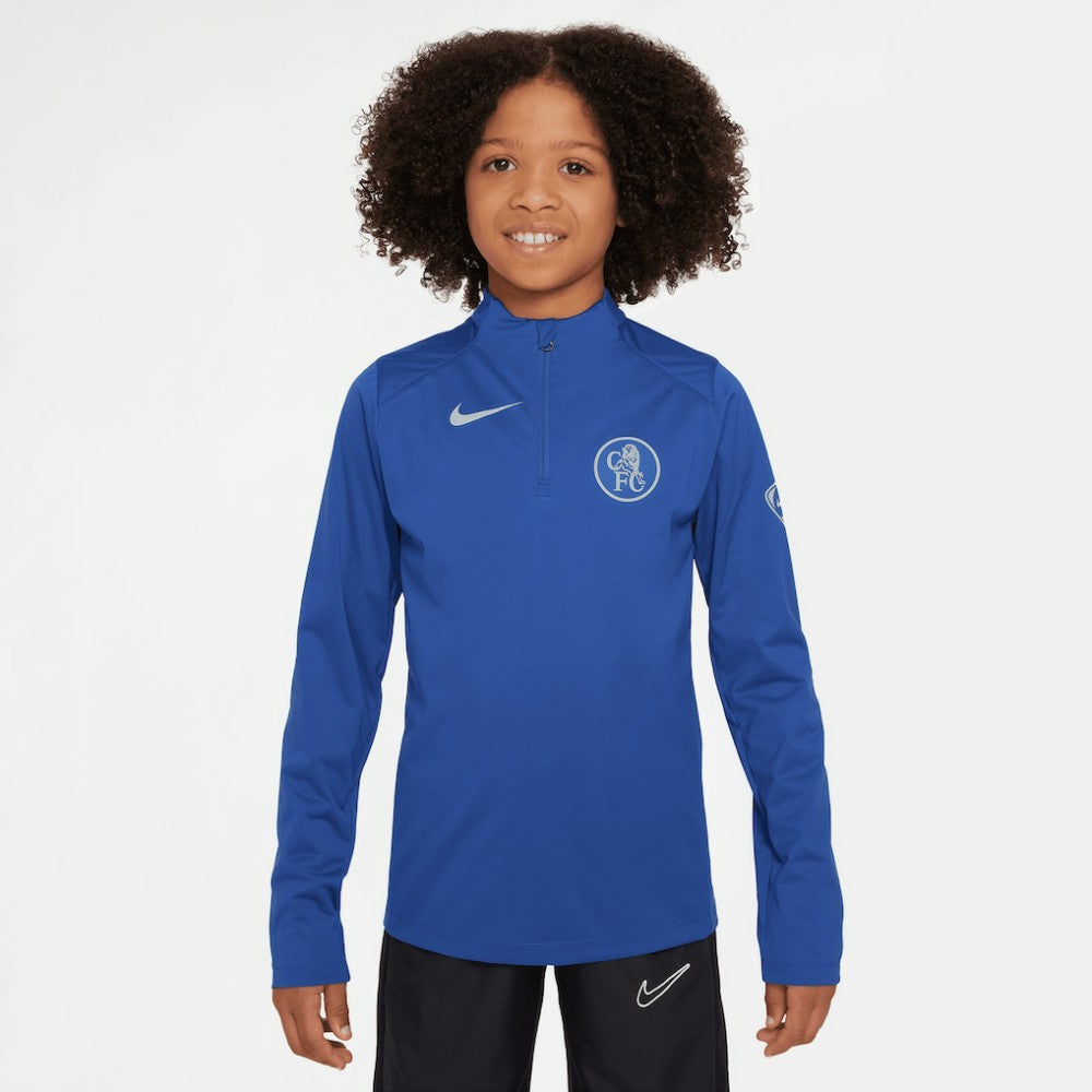 Nike - Chelsea Youth 2025/26 Strike Drill Quarter-Zip Dri-FIT Long Sleeve Top - Blue