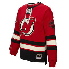 New Jersey Devils Mitchell & Ness Women's Heritage Lace-Up Pullover Sweatshirt - Red | NHL Lifestyle