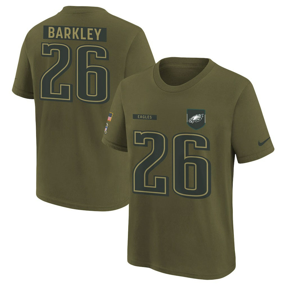 Saquon Barkley Philadelphia Eagles Youth 2025 Salute to Service Name & Number T-Shirt - Olive - Nike