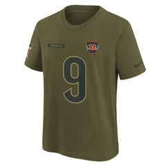 Joe Burrow Cincinnati Bengals Youth 2025 Salute to Service Name & Number T-Shirt - Olive - Nike