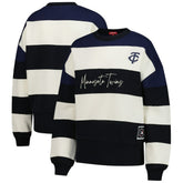 Minnesota Twins Mitchell & Ness Women's Cooperstown Collection Blocked Fleece Pullover Sweatshirt- Navy/Black Near Me