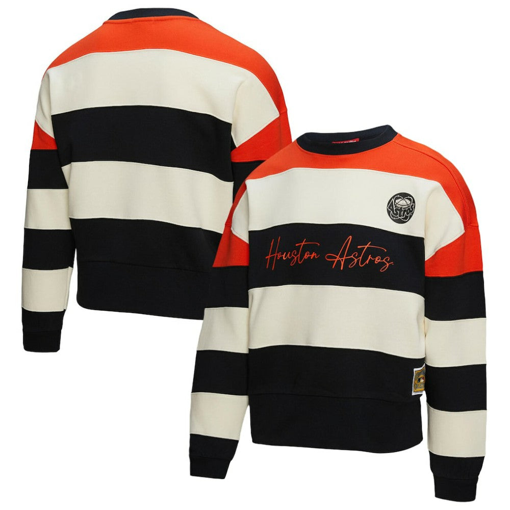 Houston Astros Mitchell & Ness Women's Cooperstown Collection Blocked Fleece Pullover Sweatshirt- Orange/Black Near Me