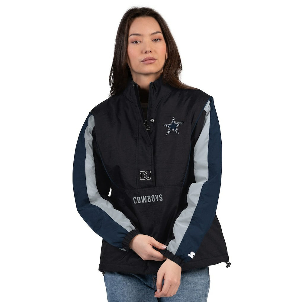 Dallas Cowboys Starter Women's Thursday Night Gridiron Half-Zip Jacket - Black/Navy - NFL