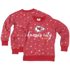 Kansas City Chiefs Wes & Willy Girls Youth Shimmer Star Reverse Fleece Pullover Sweatshirt - Red - NFL