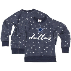 Dallas Cowboys Wes & Willy Girls Youth Shimmer Star Reverse Fleece Pullover Sweatshirt - Navy - NFL