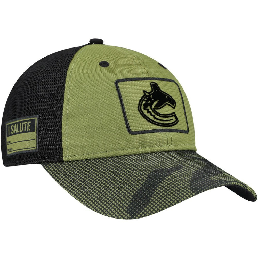 Vancouver Canucks Fanatics Military Appreciation Trucker Adjustable Hat - Olive | Fanatics Clearance